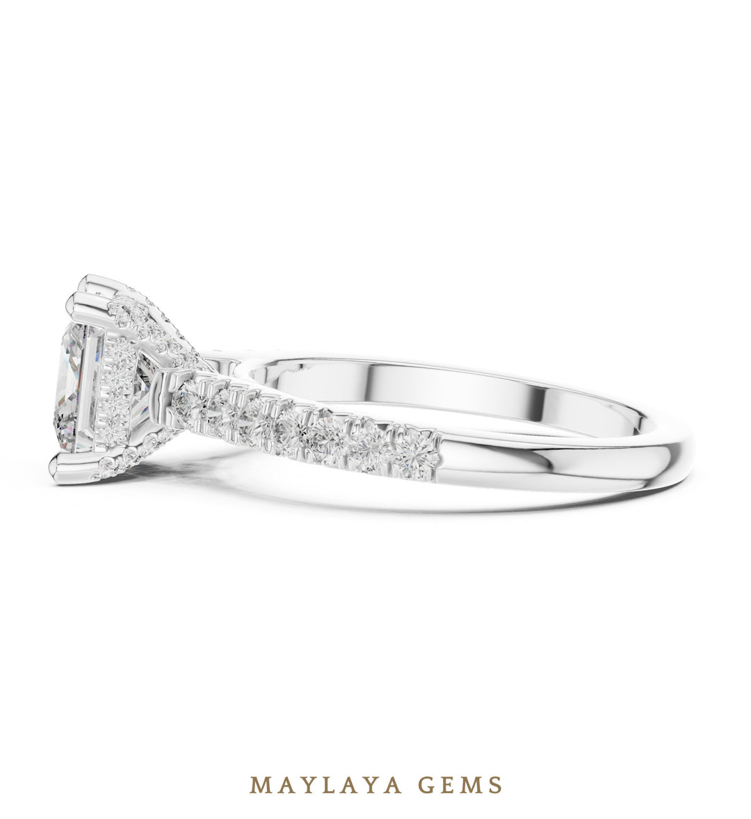 Maylaya Gems princess cathedral pave lab-grown diamond ring in white gold