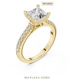 Load image into Gallery viewer, Maylaya Gems princess cathedral pave lab-grown diamond ring in yellow gold
