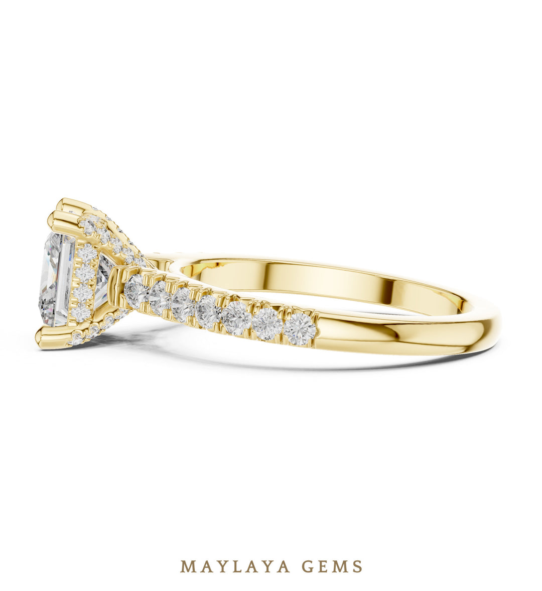 Maylaya Gems princess cathedral pave lab-grown diamond ring in yellow gold