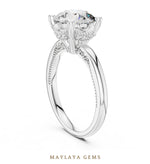 Load image into Gallery viewer, Maylaya Gems round beaded hidden halo lab-grown diamond ring in white gold
