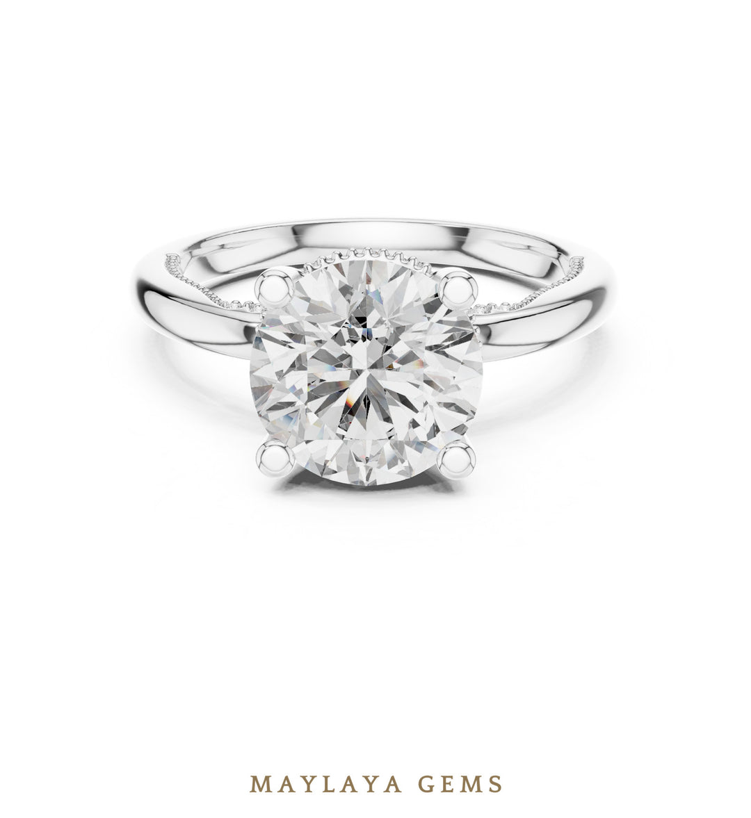 Maylaya Gems round beaded hidden halo lab-grown diamond ring in white gold