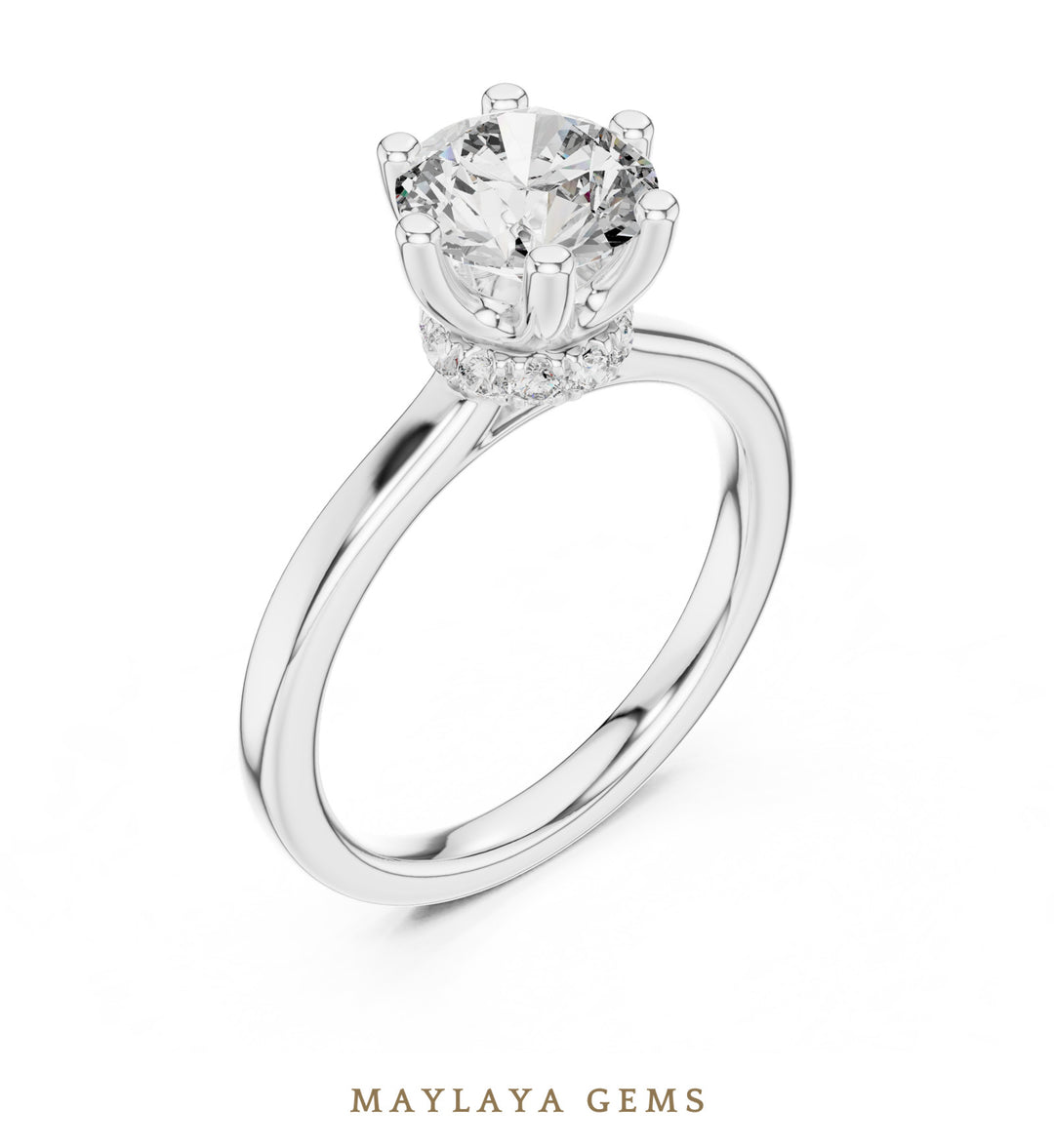Maylaya Gems round petal collar lab-grown diamond ring in white gold