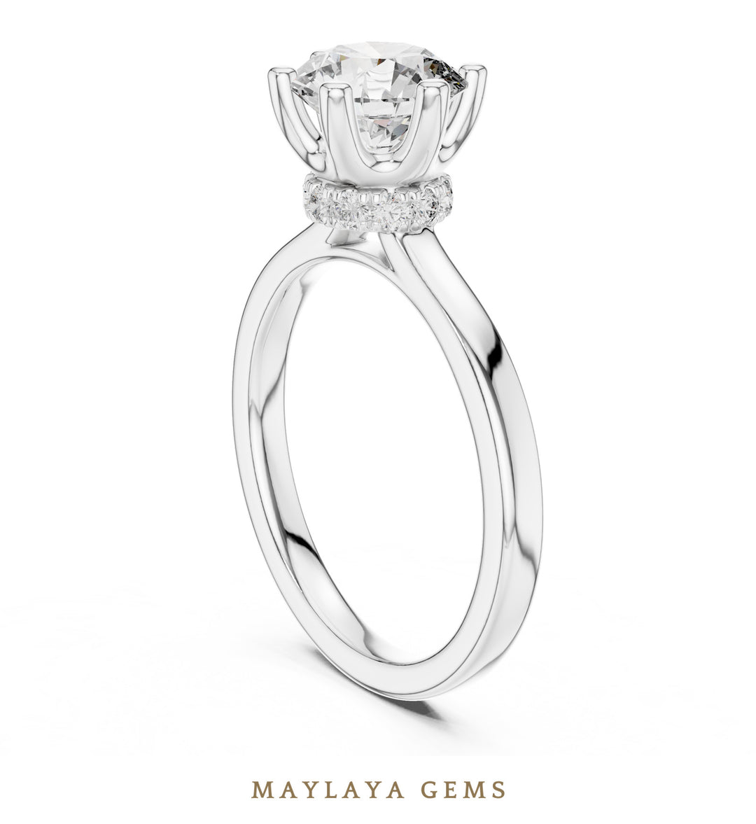 Maylaya Gems round petal collar lab-grown diamond ring in white gold