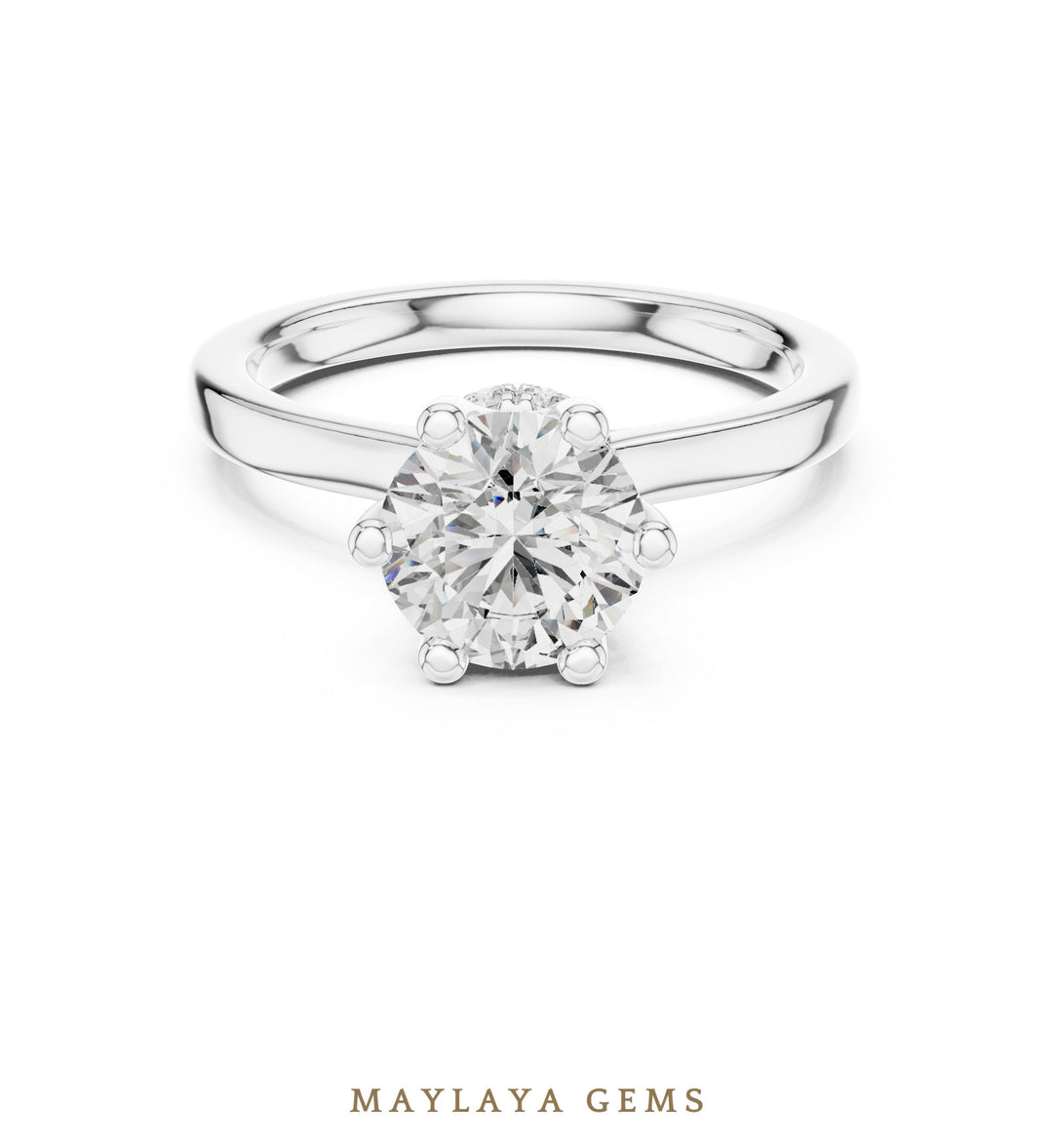 Maylaya Gems round petal collar lab-grown diamond ring in white gold