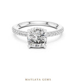 Load image into Gallery viewer, Maylaya Gems cushion hidden halo lab-grown diamond ring in white gold
