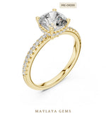 Load image into Gallery viewer, Maylaya Gems cushion hidden halo lab-grown diamond ring in yellow gold
