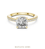 Load image into Gallery viewer, Maylaya Gems cushion hidden halo lab-grown diamond ring in yellow gold
