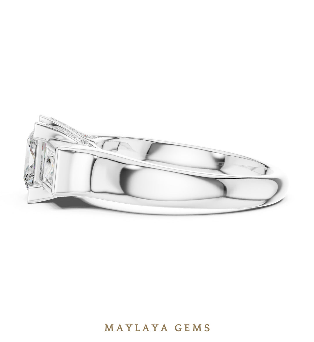 Maylaya Gems princess square bezel trilogy lab-grown diamond ring in white gold