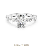 Load image into Gallery viewer, Maylaya Gems oval marquise bezel shoulder lab-grown diamond ring in white gold
