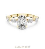 Load image into Gallery viewer, Maylaya Gems oval marquise bezel shoulder lab-grown diamond ring in yellow gold
