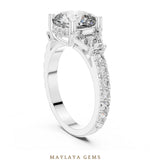 Load image into Gallery viewer, Maylaya Gems cushion baguette trilogy lab-grown diamond ring in white gold
