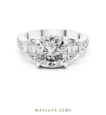 Load image into Gallery viewer, Maylaya Gems cushion baguette trilogy lab-grown diamond ring in white gold
