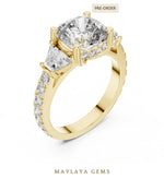 Load image into Gallery viewer, Maylaya Gems cushion baguette trilogy lab-grown diamond ring in yellow gold
