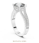 Load image into Gallery viewer, Maylaya Gems cushion open pave rails lab-grown diamond ring in white gold

