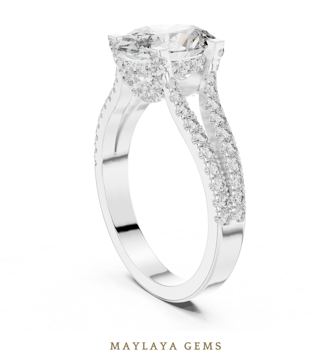Maylaya Gems oval open pave rails lab-grown diamond ring in white gold