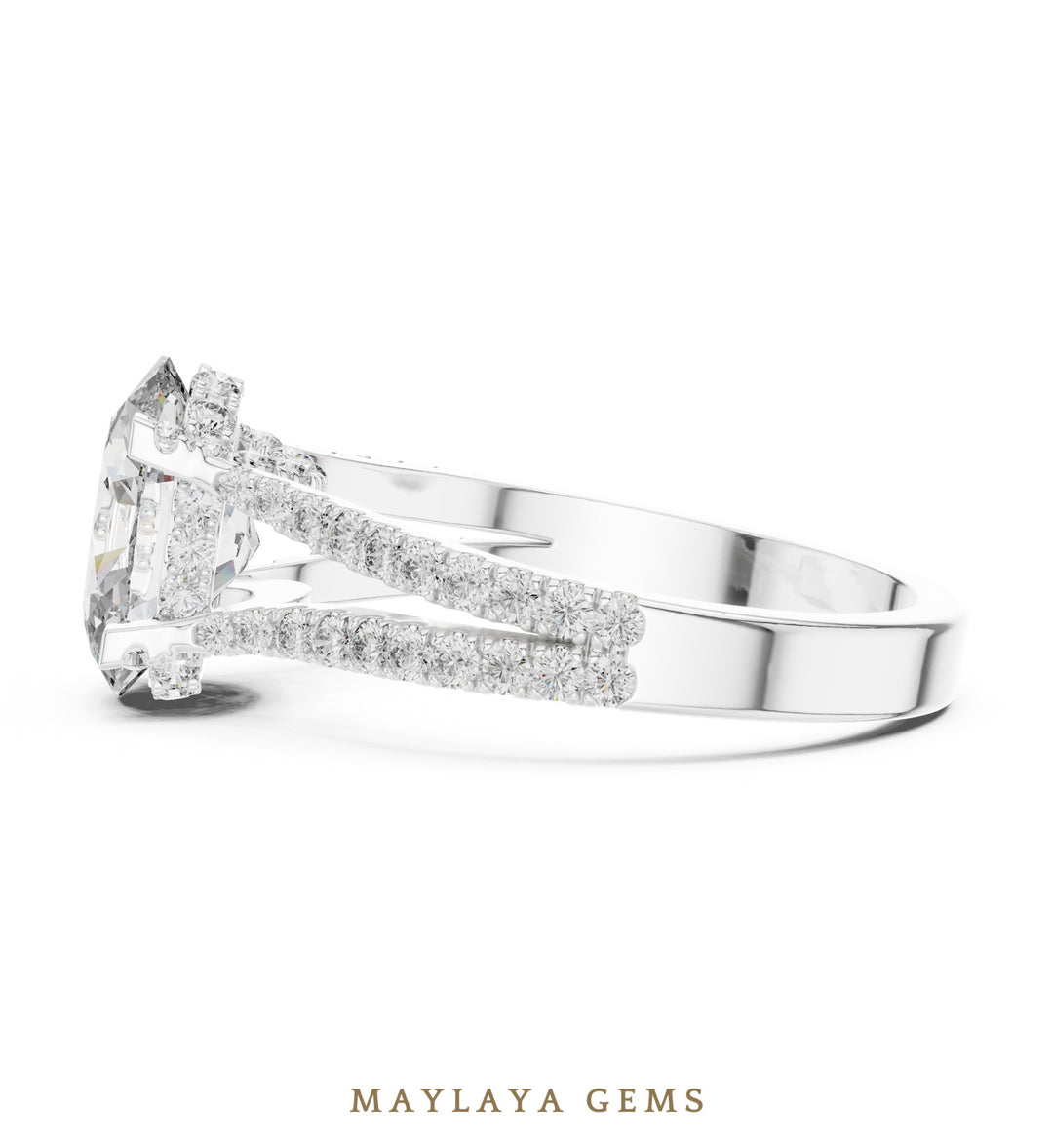 Maylaya Gems oval open pave rails lab-grown diamond ring in white gold