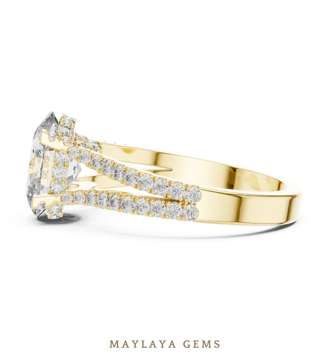 Maylaya Gems oval open pave rails lab-grown diamond ring in yellow gold