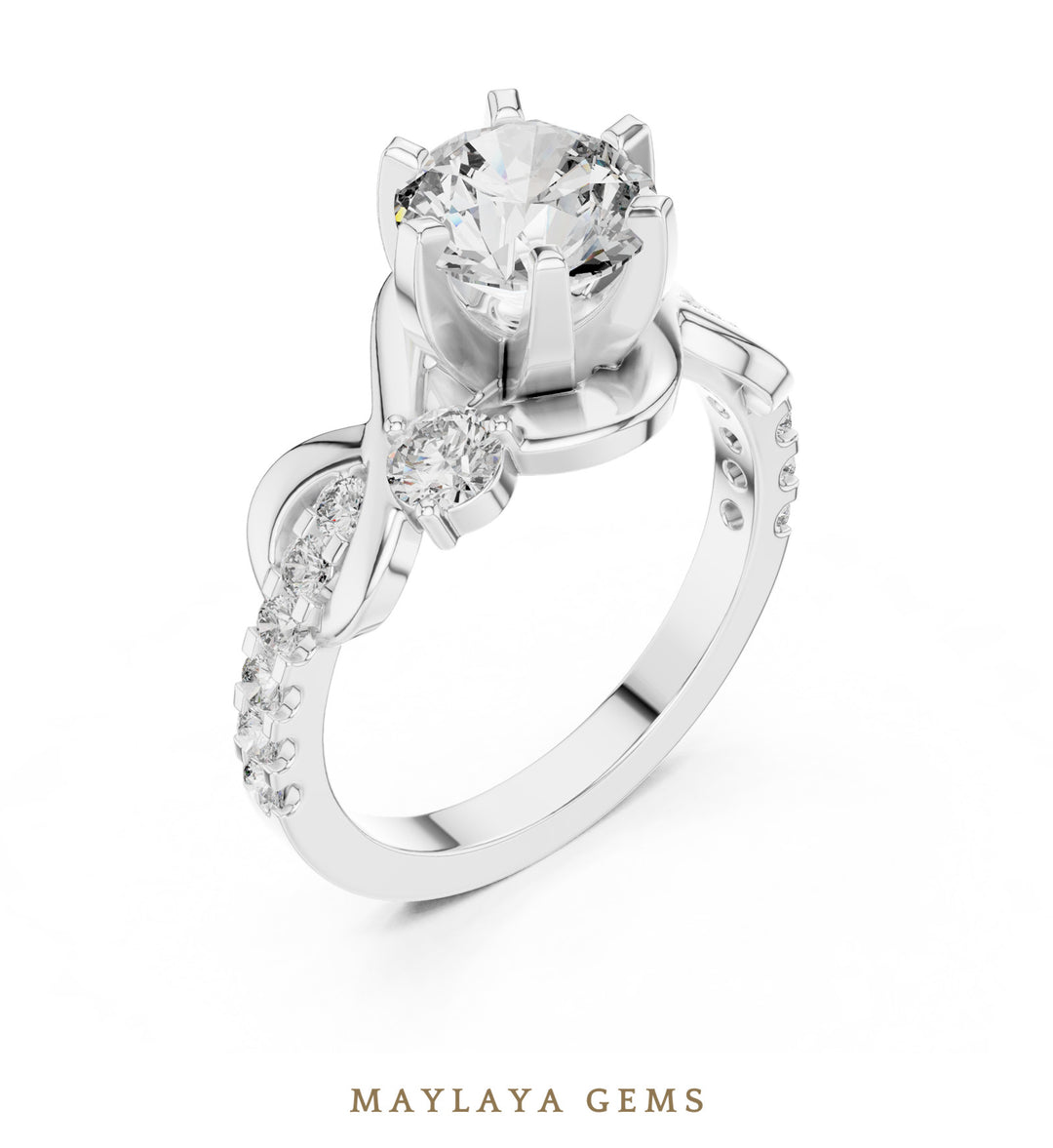 Maylaya Gems round open loop accents lab-grown diamond ring in white gold
