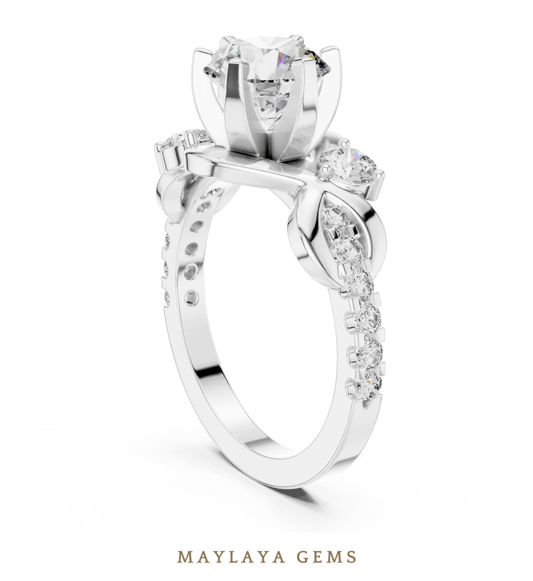 Maylaya Gems round open loop accents lab-grown diamond ring in white gold