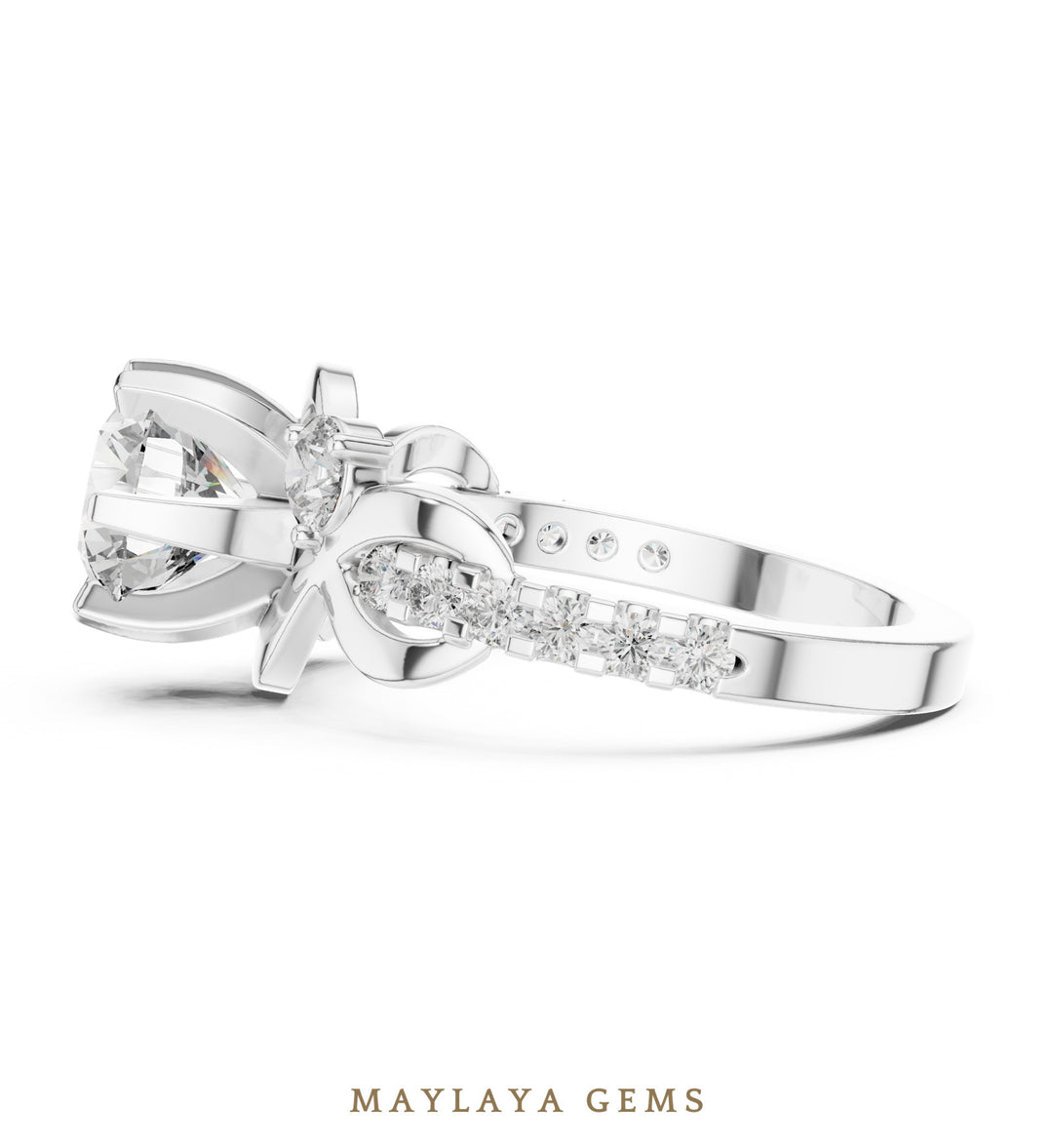 Maylaya Gems round open loop accents lab-grown diamond ring in white gold