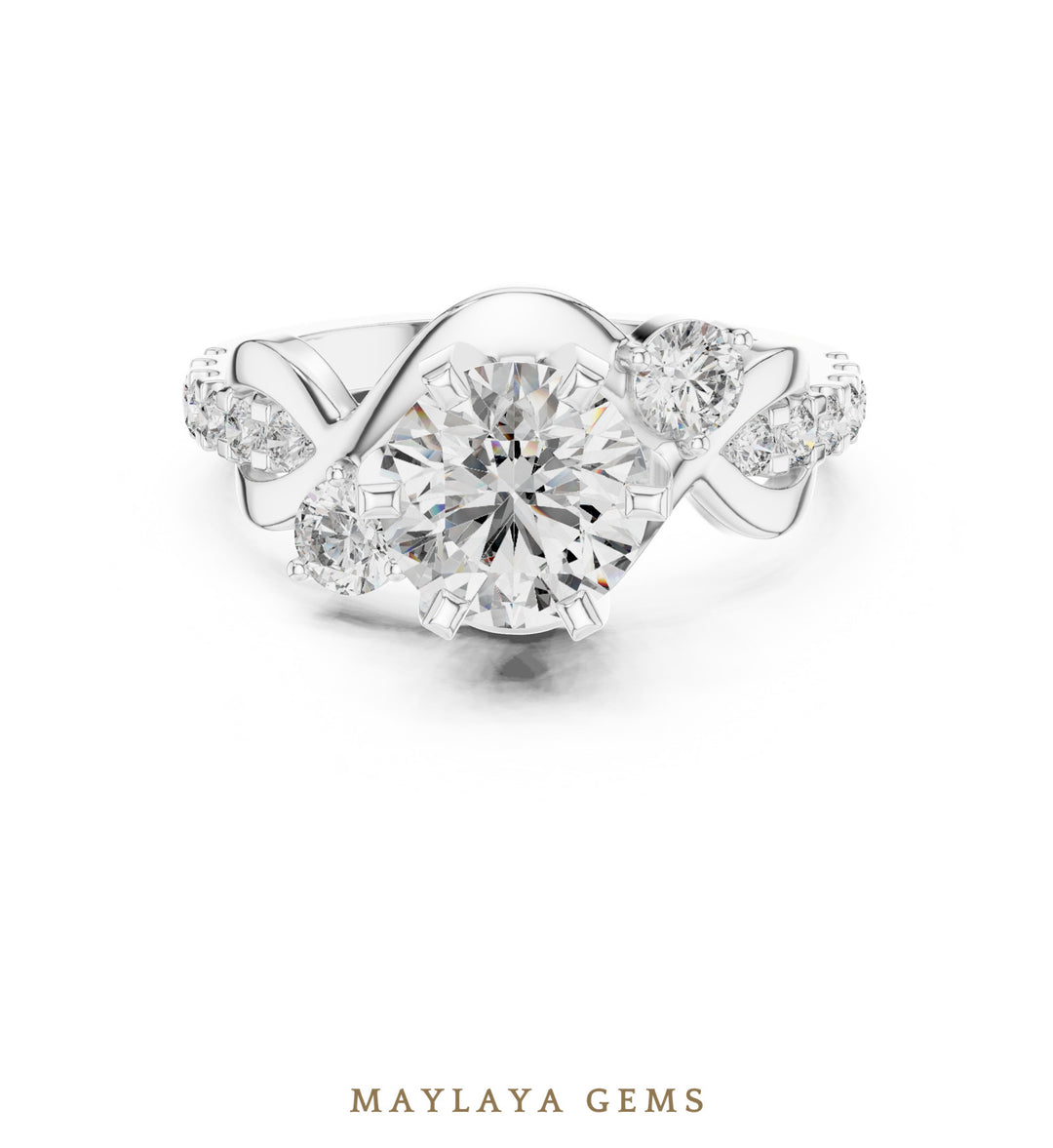 Maylaya Gems round open loop accents lab-grown diamond ring in white gold