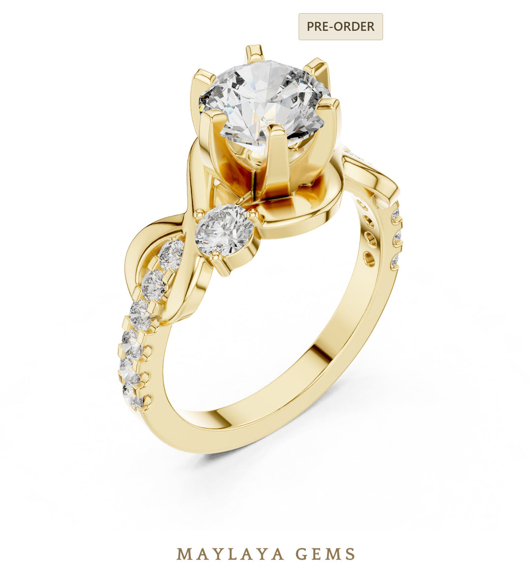 Maylaya Gems round open loop accents lab-grown diamond ring in yellow gold
