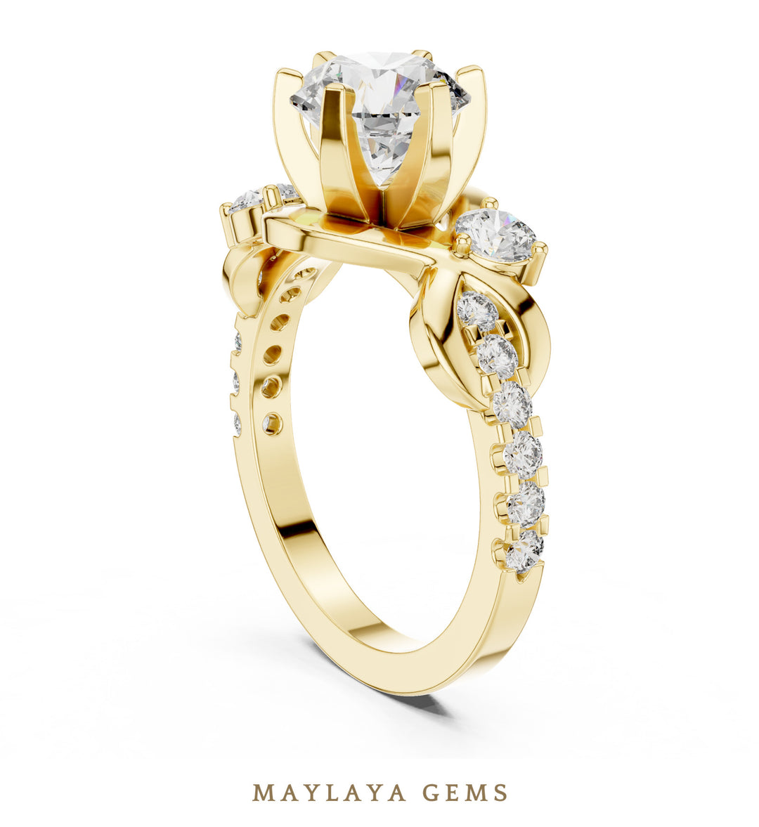 Maylaya Gems round open loop accents lab-grown diamond ring in yellow gold