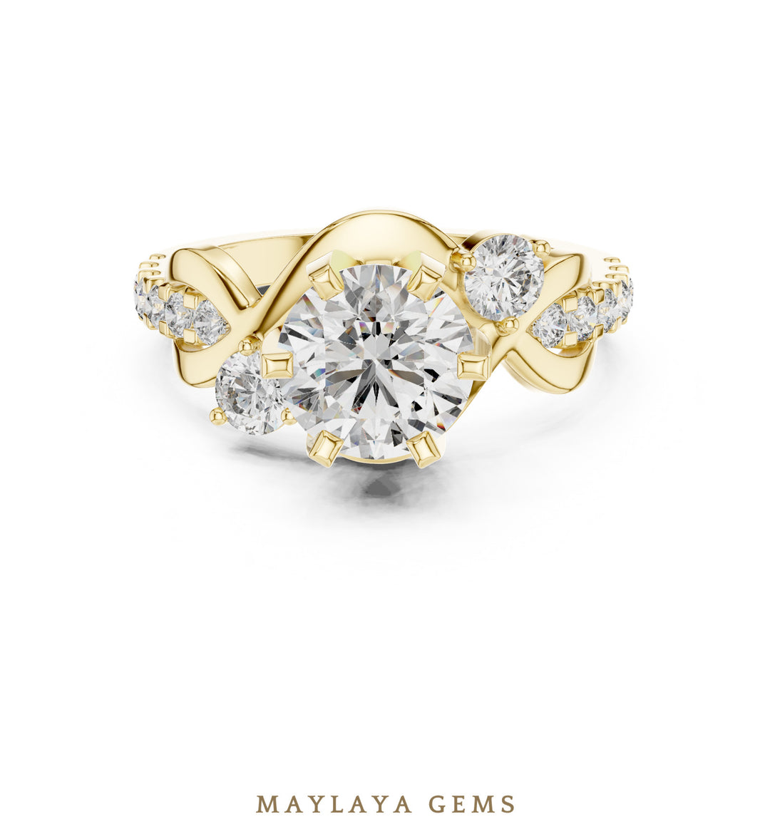 Maylaya Gems round open loop accents lab-grown diamond ring in yellow gold
