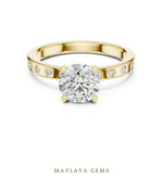 Load image into Gallery viewer, Maylaya Gems round flush accent lab-grown diamond ring in yellow gold
