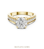 Load image into Gallery viewer, Maylaya Gems round scroll gallery channel lab-grown diamond ring in yellow gold
