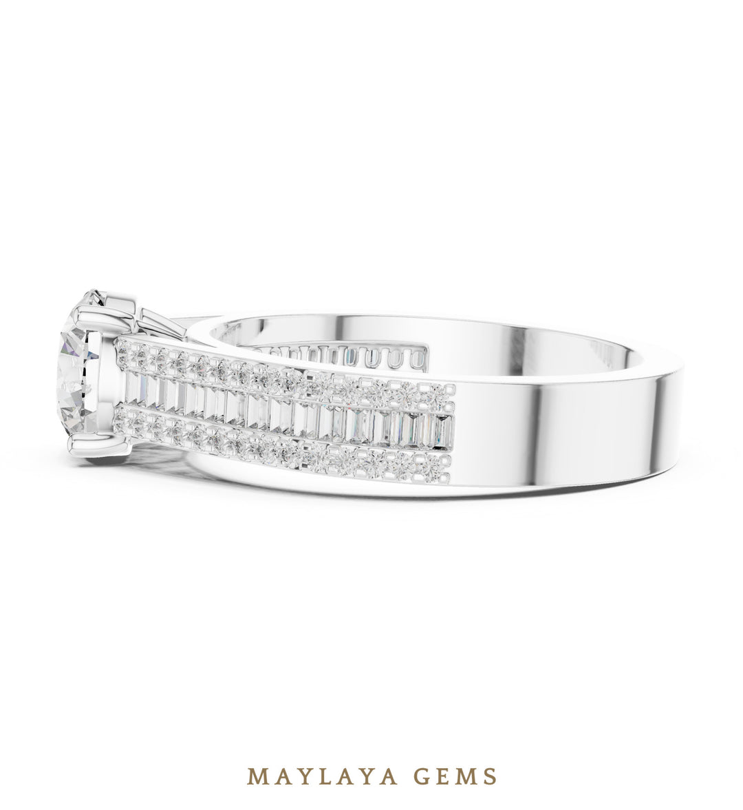 Maylaya Gems round baguette channel lab-grown diamond ring in white gold