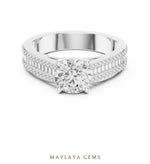 Load image into Gallery viewer, Maylaya Gems round baguette channel lab-grown diamond ring in white gold
