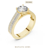 Load image into Gallery viewer, Maylaya Gems round baguette channel lab-grown diamond ring in yellow gold
