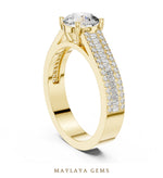 Load image into Gallery viewer, Maylaya Gems round baguette channel lab-grown diamond ring in yellow gold

