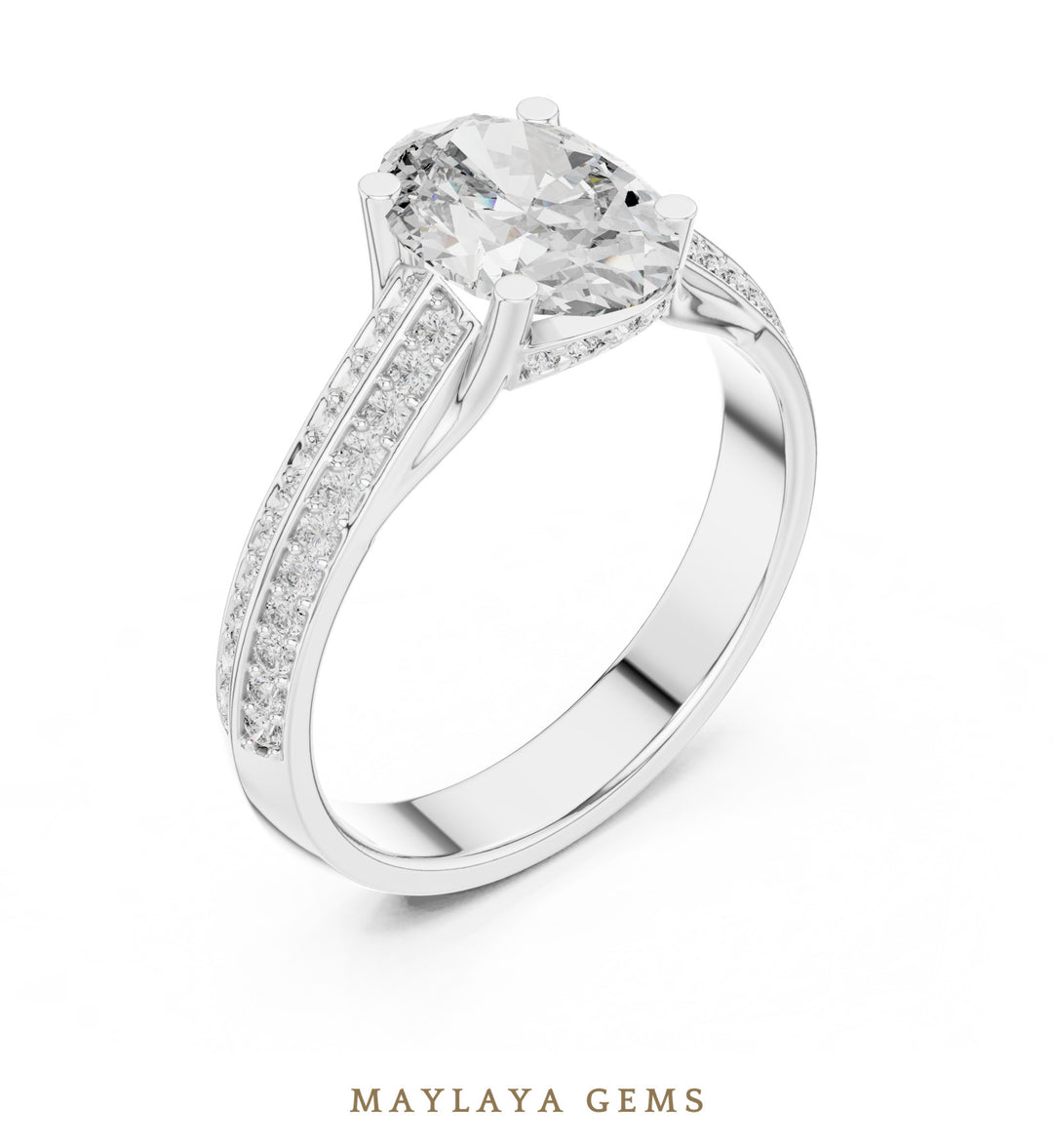 Maylaya Gems oval double pave rails lab-grown diamond ring in white gold