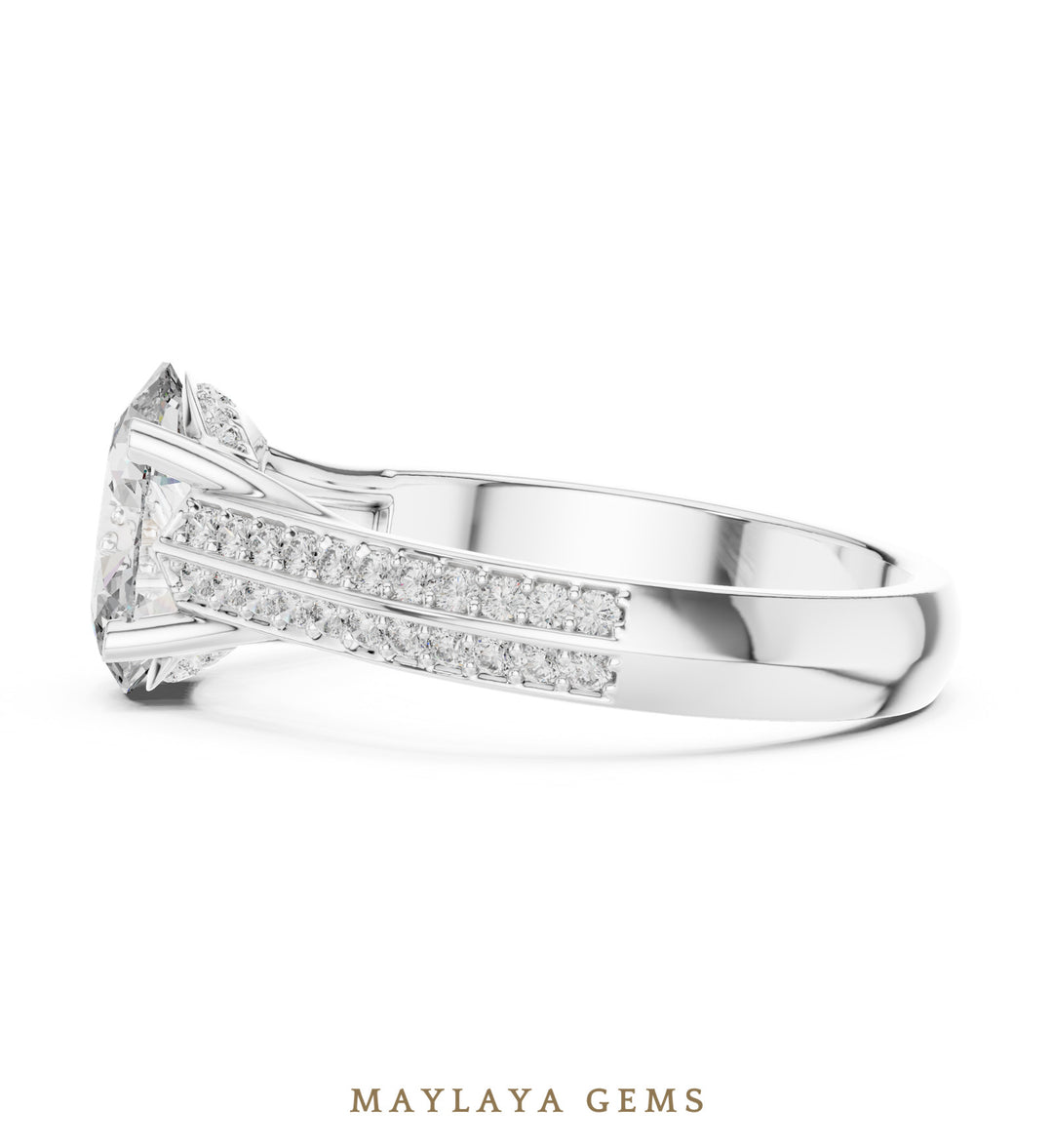 Maylaya Gems oval double pave rails lab-grown diamond ring in white gold