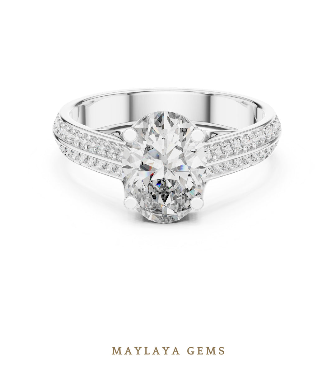Maylaya Gems oval double pave rails lab-grown diamond ring in white gold