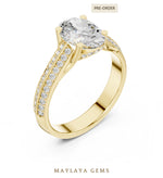 Load image into Gallery viewer, Maylaya Gems oval double pave rails lab-grown diamond ring in yellow gold
