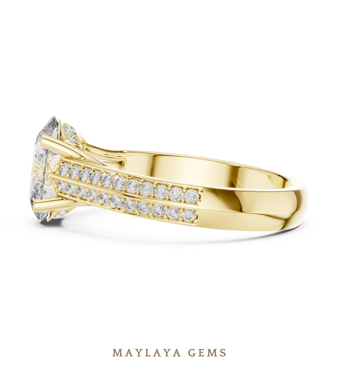 Maylaya Gems oval double pave rails lab-grown diamond ring in yellow gold