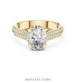 Load image into Gallery viewer, Maylaya Gems oval double pave rails lab-grown diamond ring in yellow gold
