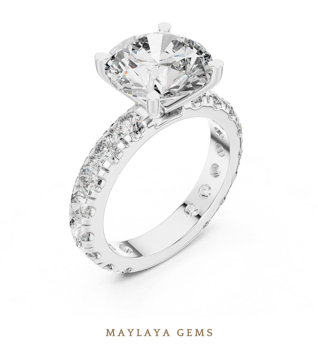 Maylaya Gems round eternity shank lab-grown diamond ring in white gold