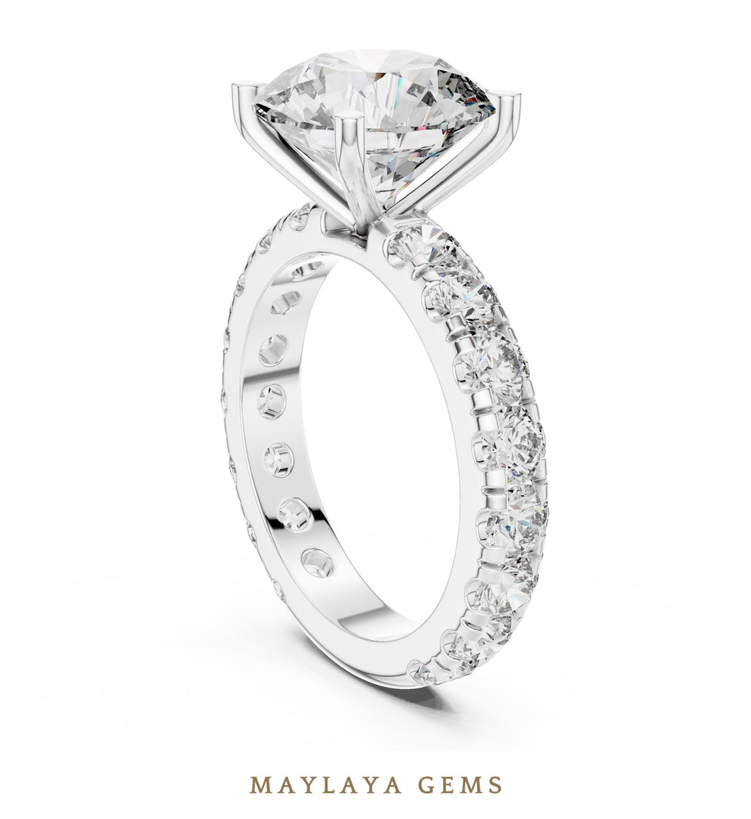 Maylaya Gems round eternity shank lab-grown diamond ring in white gold
