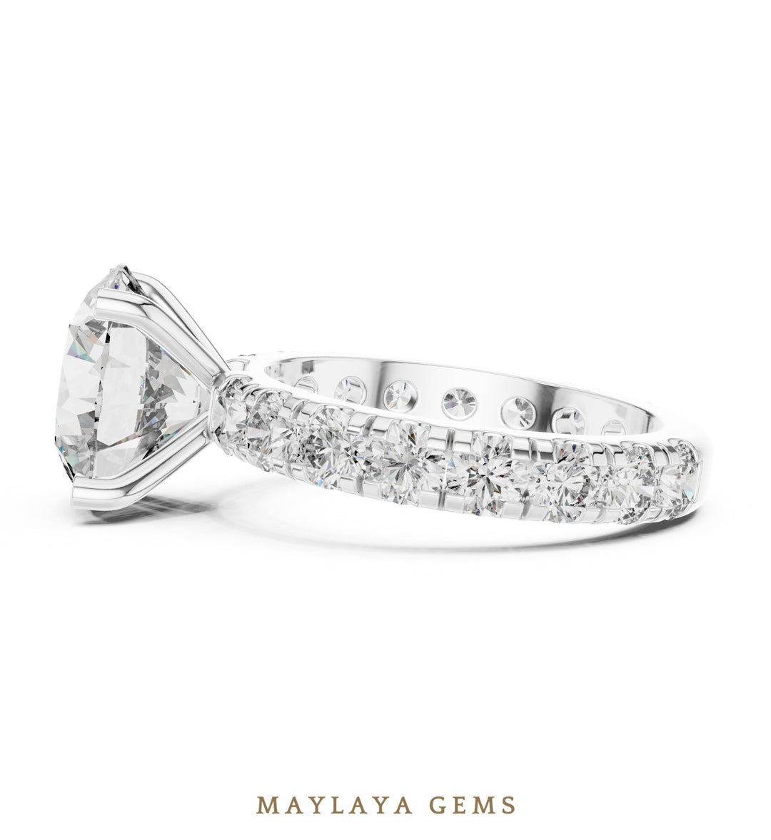 Maylaya Gems round eternity shank lab-grown diamond ring in white gold