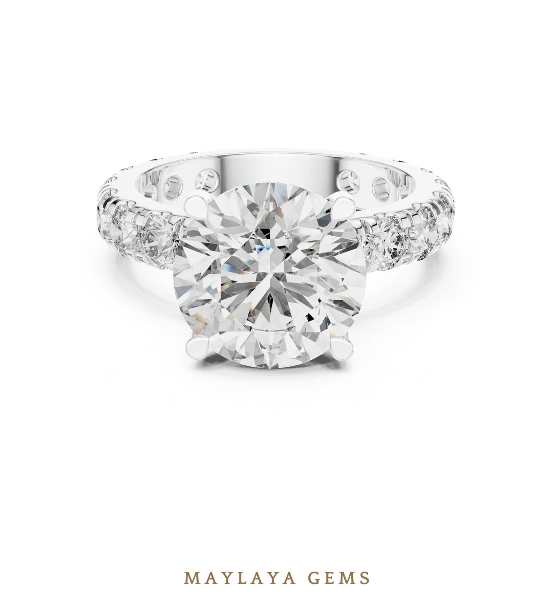 Maylaya Gems round eternity shank lab-grown diamond ring in white gold