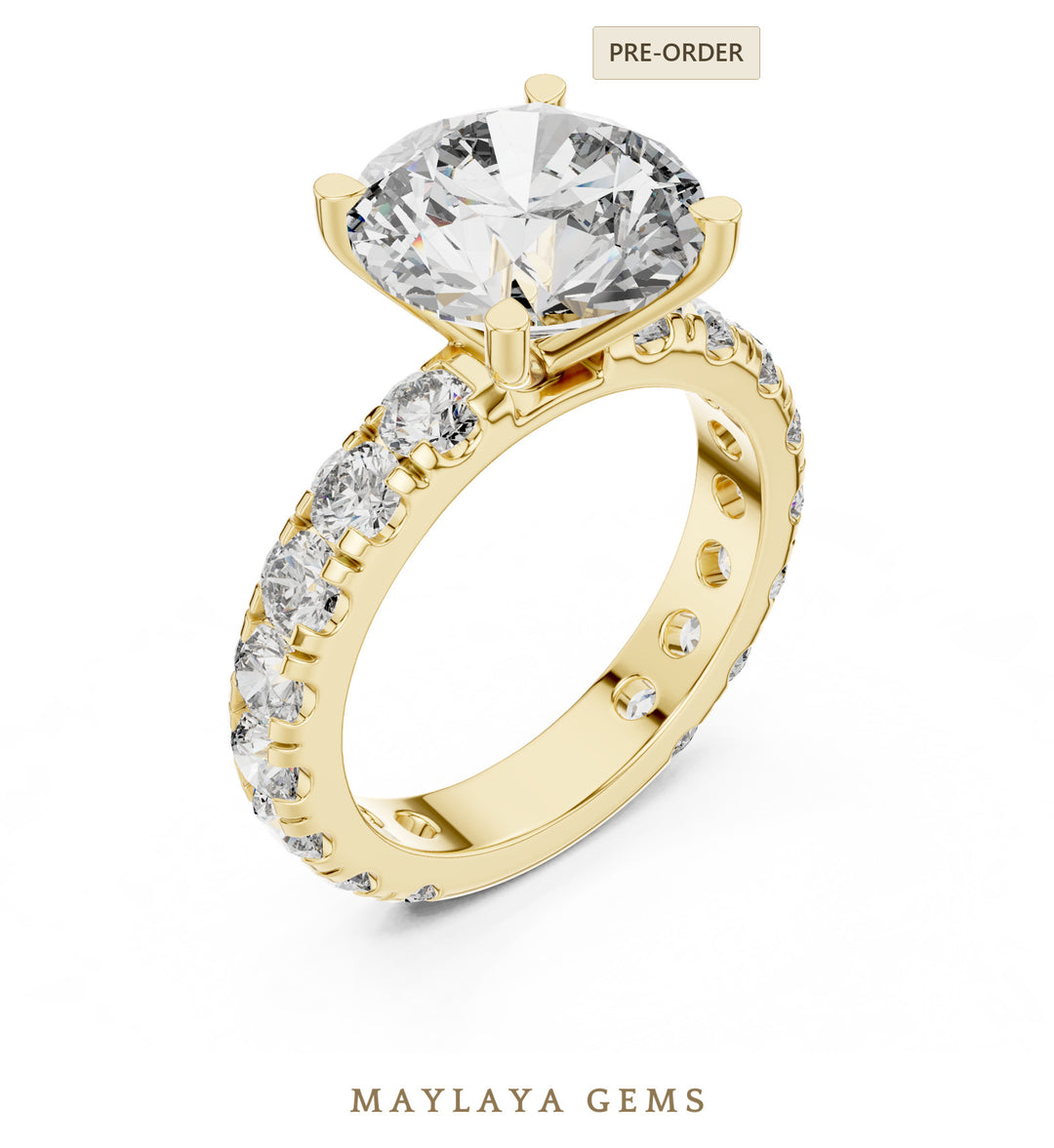 Maylaya Gems round eternity shank lab-grown diamond ring in yellow gold