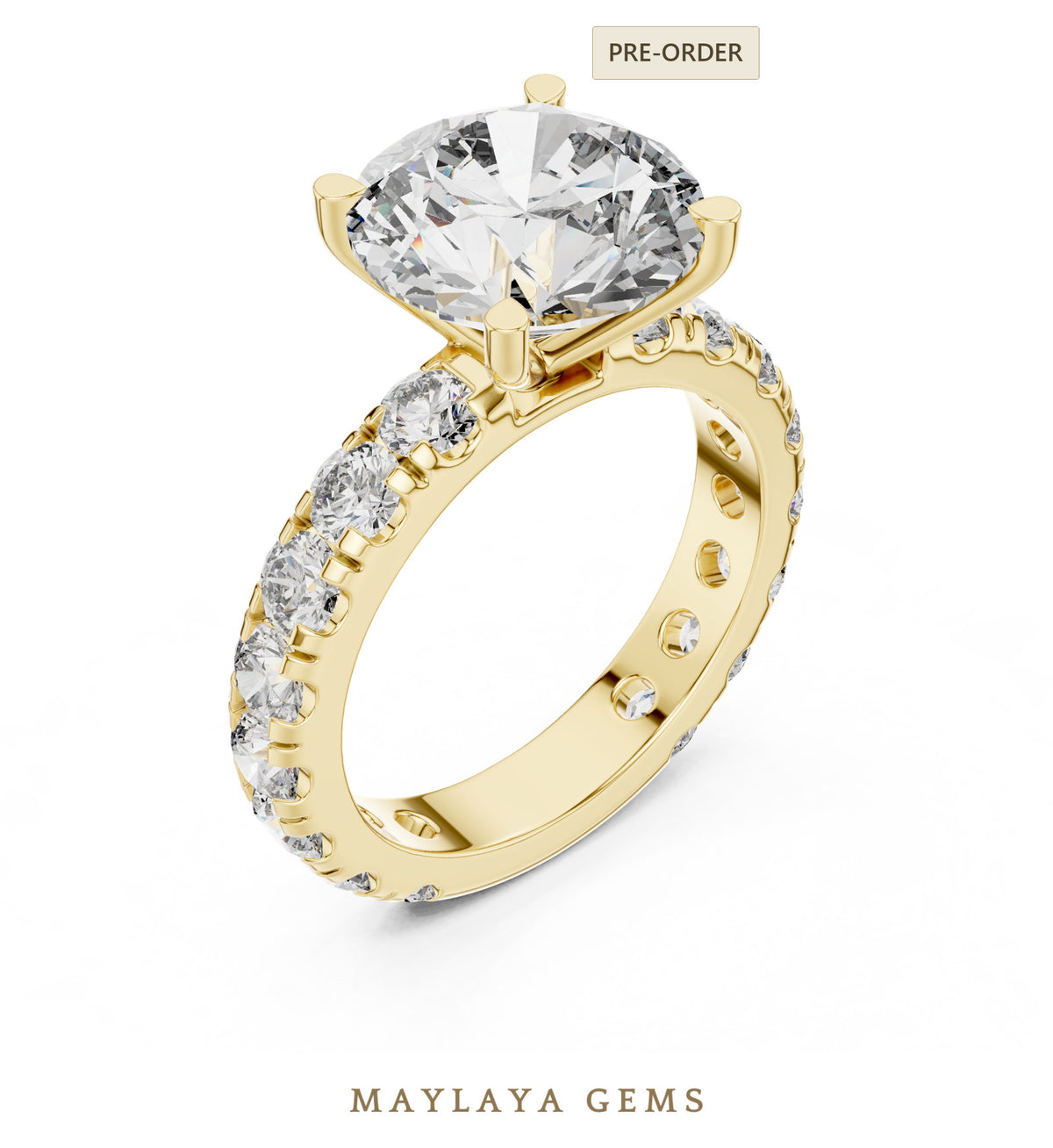 Maylaya gems round eternity shank lab grown diamond ring in yellow gold