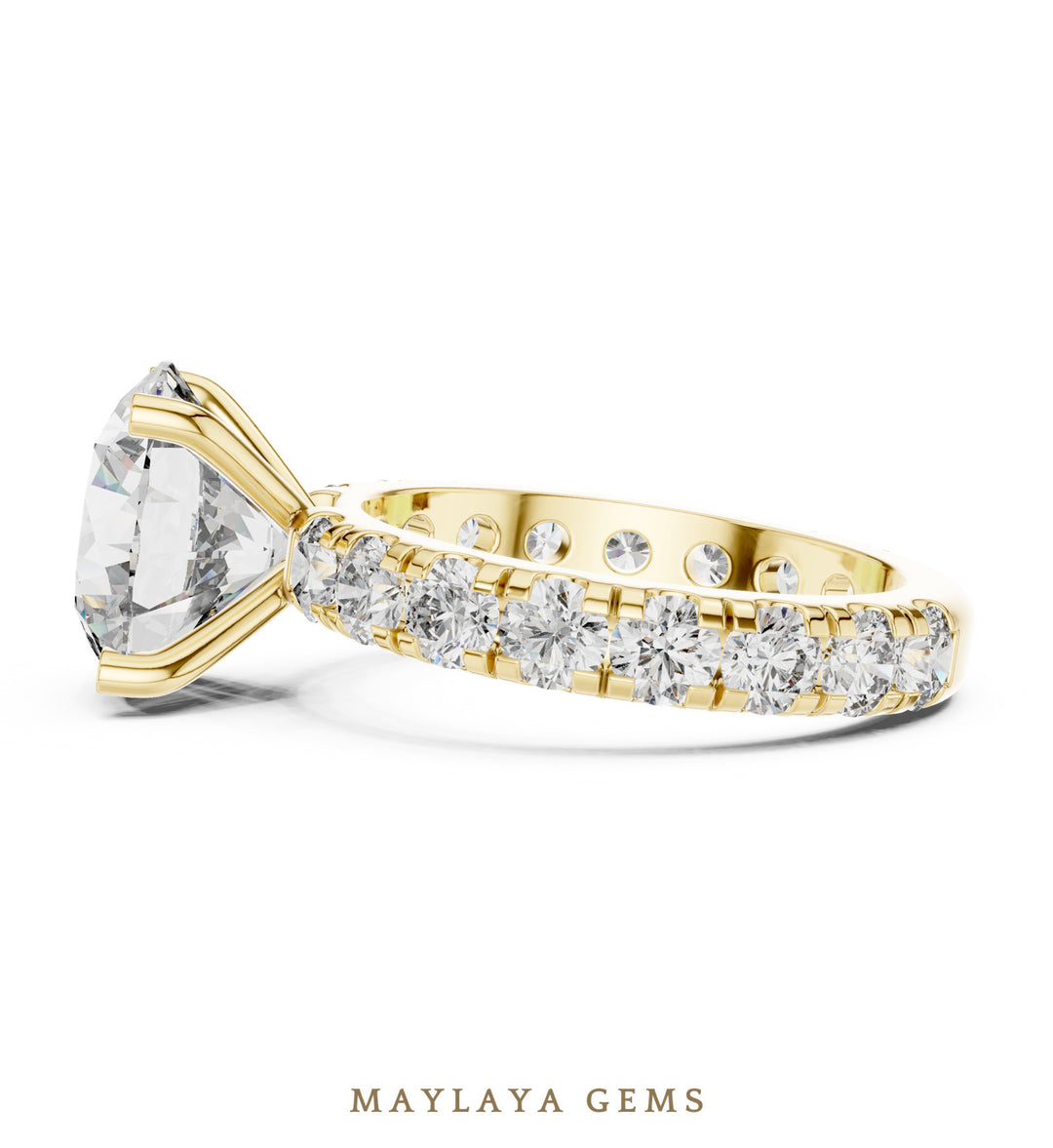 Maylaya Gems round eternity shank lab-grown diamond ring in yellow gold