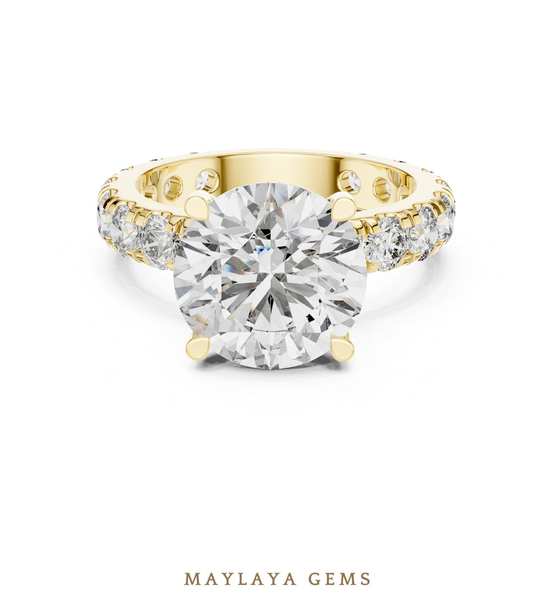 Maylaya Gems round eternity shank lab-grown diamond ring in yellow gold