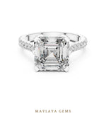 Load image into Gallery viewer, Maylaya Gems square emerald paved prongs lab-grown diamond ring in white gold
