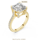 Load image into Gallery viewer, Maylaya Gems square emerald paved prongs lab-grown diamond ring in yellow gold
